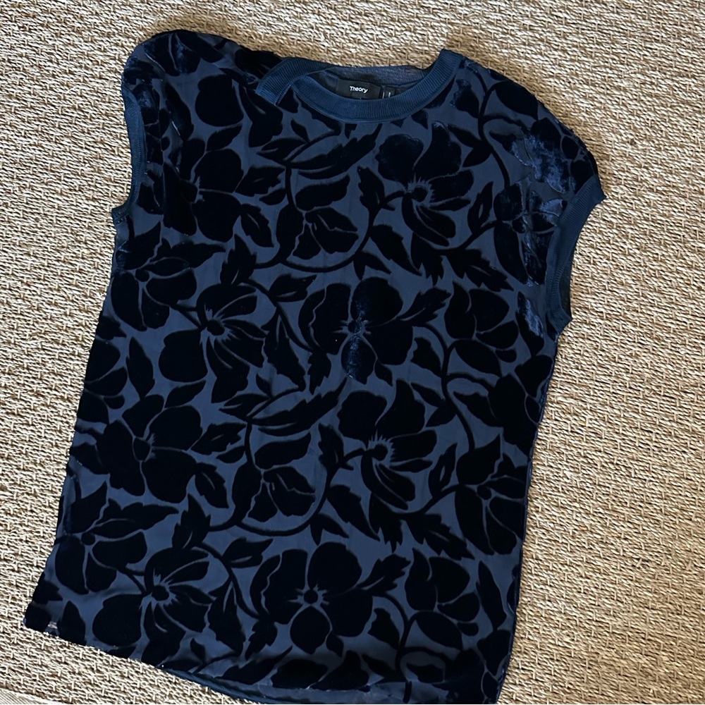 Theory Cap Sleeve Blouse in Navy Velvet